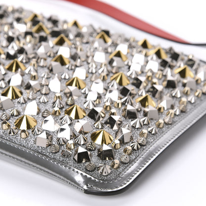 Christian Louboutin Patent Calfskin Glitter Studded Loubiclutch Crossbody Clutch Silver 7 of 9