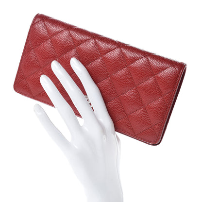 Chanel Caviar Quilted Yen Wallet Dark Red 2 of 8