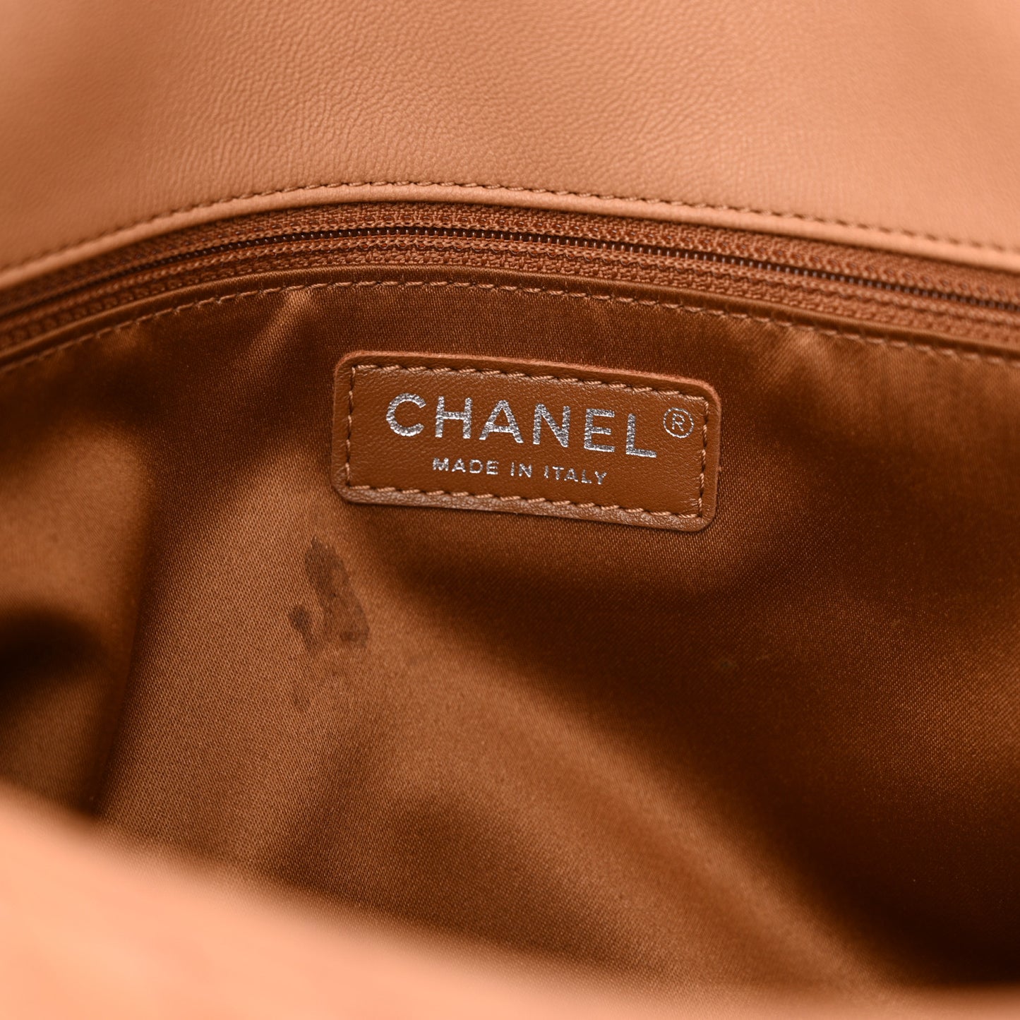 Lambskin Quilted Large CC Crossing Flap Camel
