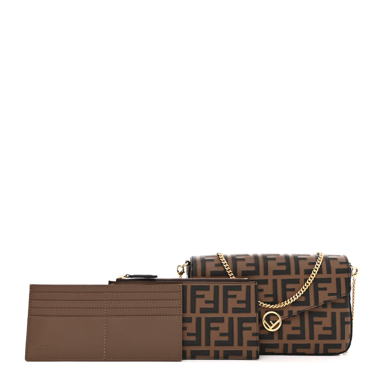 Vitello Soft F is Fendi Bi-Color FF 1974 Embossed Envelope Wallet On Chain with Pouches Maya Black