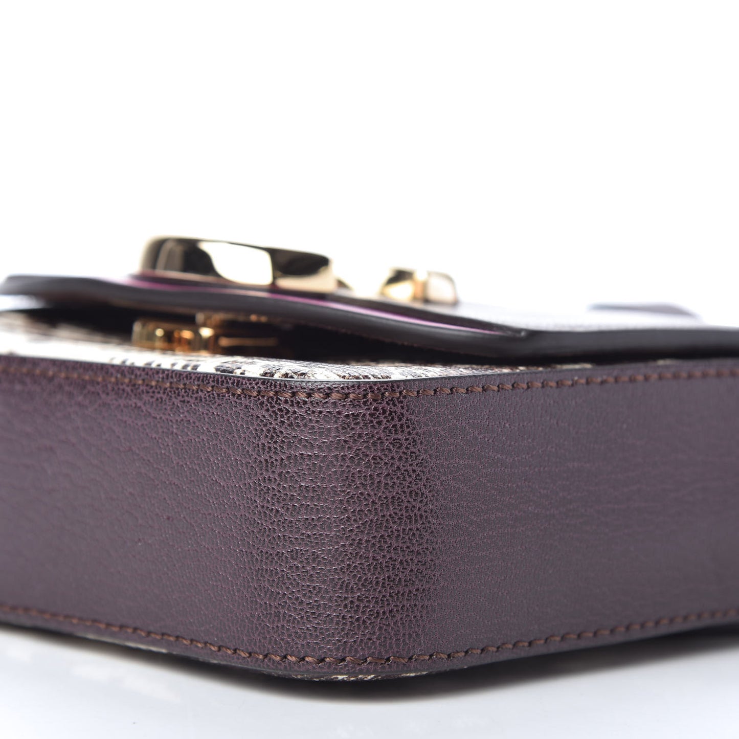 Shiny Goatskin Calfskin Lizard Embossed Mini C Double Carry Black Raisin