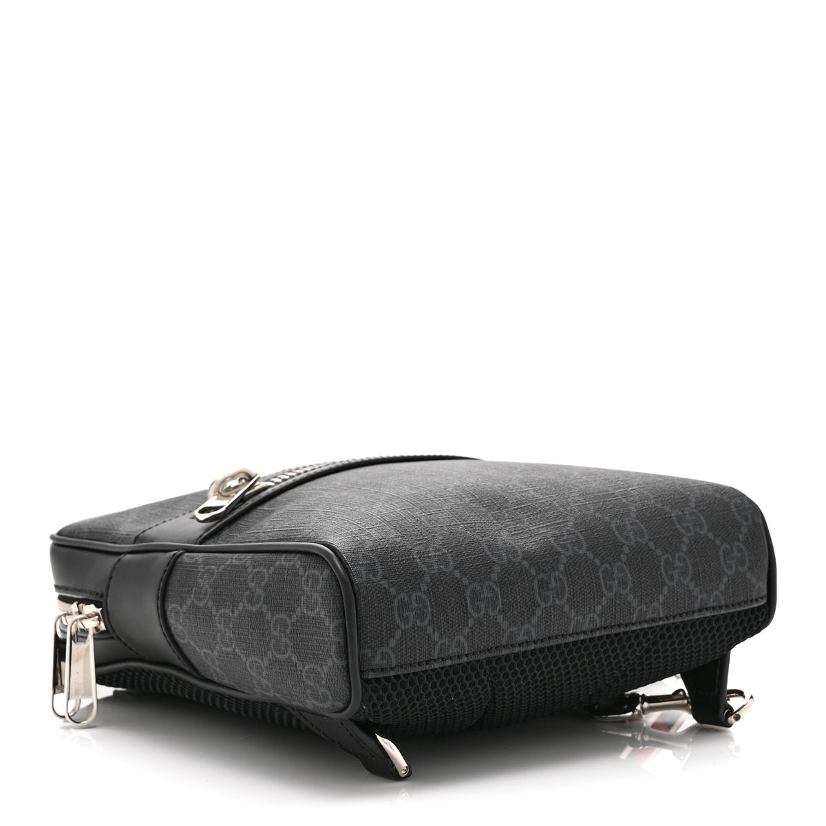Gucci GG Supreme Monogram Calfskin Web Sling Backpack Black Grey 4 of 10