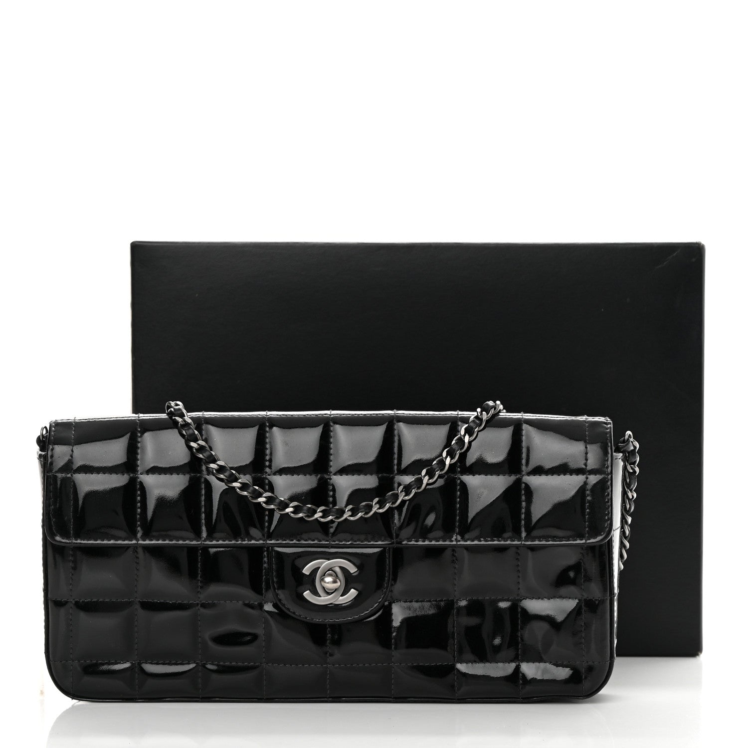 Chanel Patent Quilted East West Chocolate Bar Flap Black 14 of 14