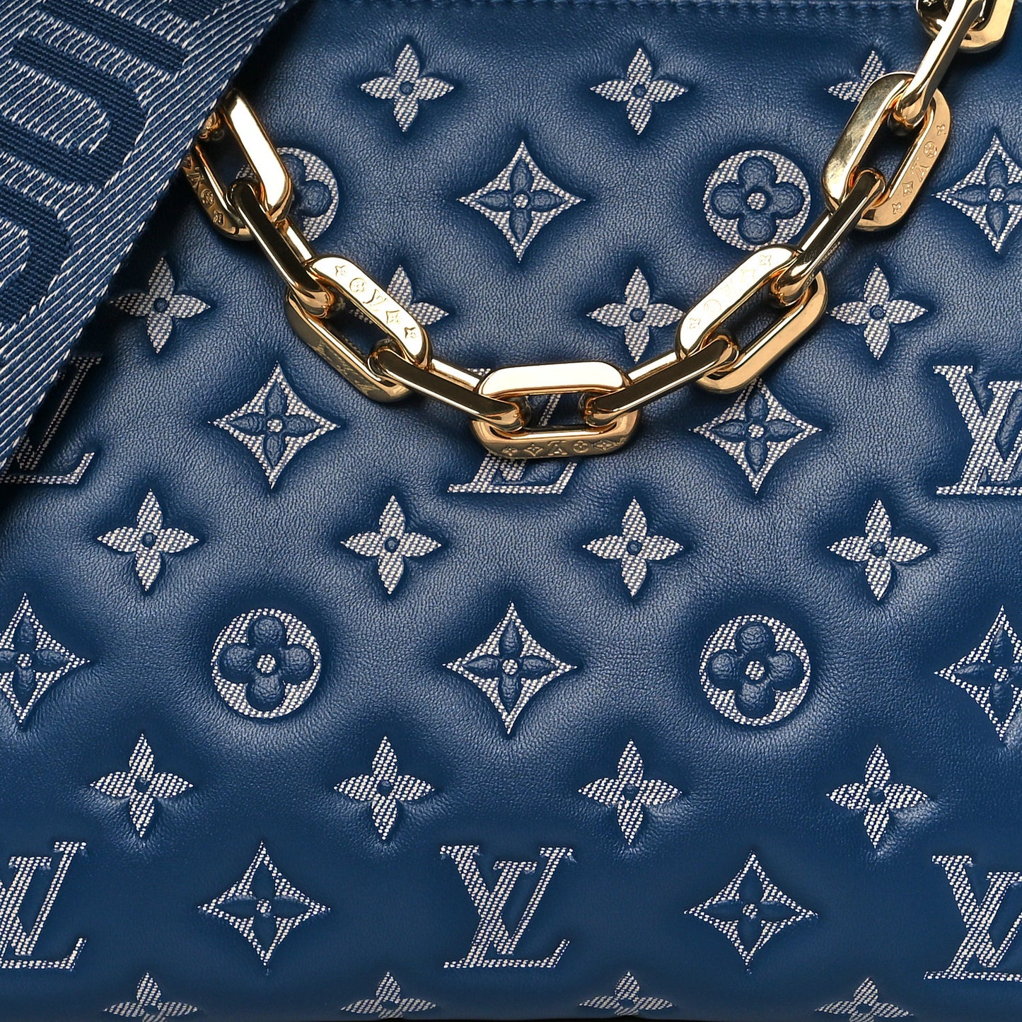 Lambskin Embossed Monogram Coussin PM Denim Blue