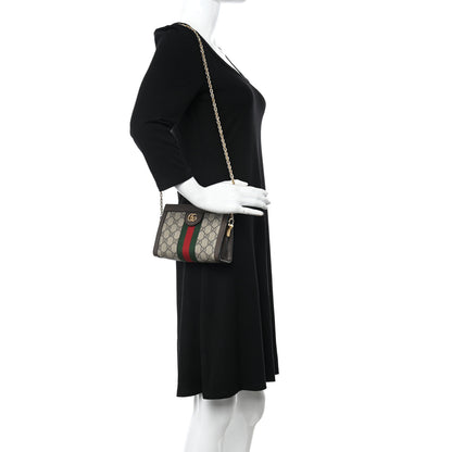 Gucci GG Supreme Monogram Textured Dollar Calfskin Web Mini Ophidia Chain Shoulder Bag Beige Ebony New Acero 2 of 11
