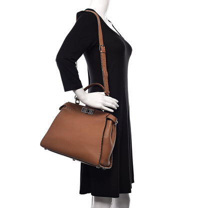Fendi Cuoio Romano Selleria Bi-Color Medium Peekaboo Iconic Satchel Mou Deserto 2 of 14