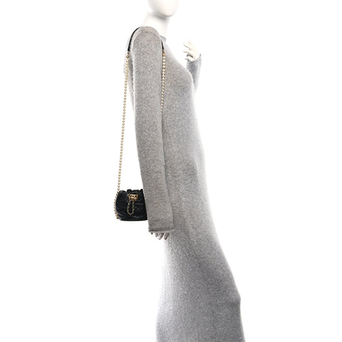Calfskin Quilted Pearl Mini About Pearls Drawstring Bucket Bag Black