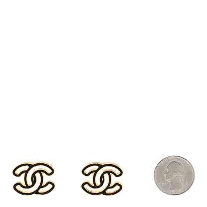 Chanel Metal Enamel CC Earrings Black Gold 2 of 5