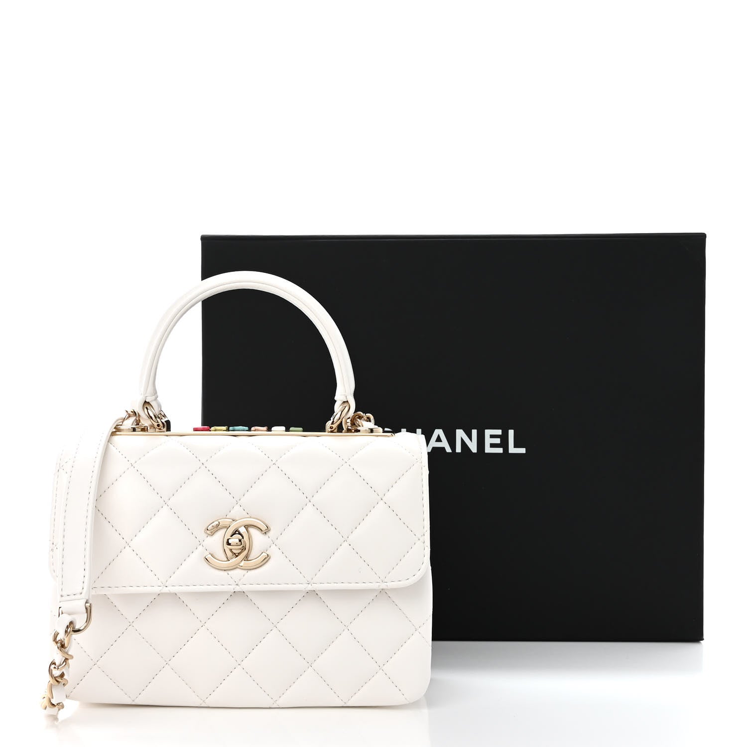 Chanel Lambskin Lacquered Quilted Mini Trendy CC Dual Handle Flap Bag White 11 of 11