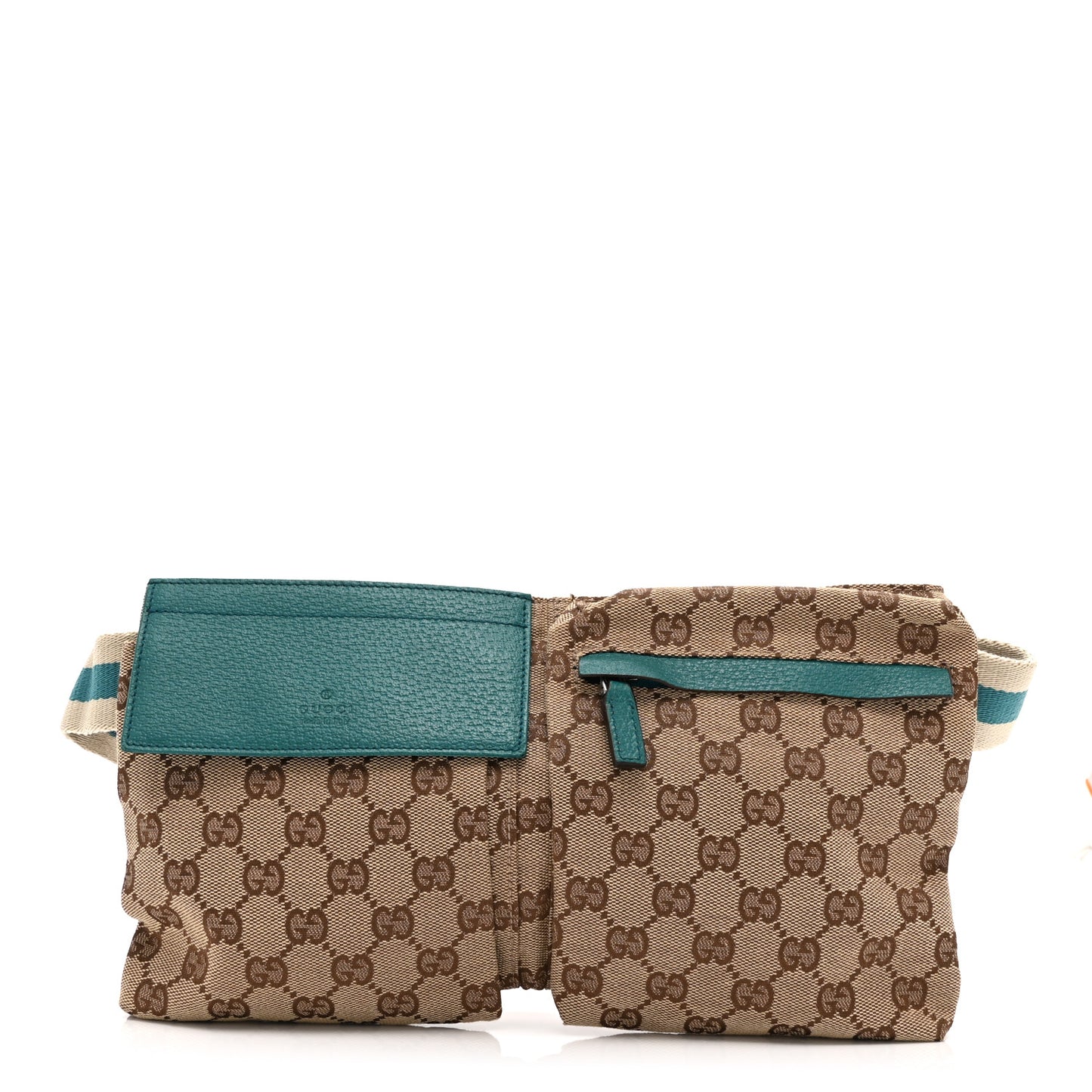 GG Monogram Web Double Pocket Belt Bag Turquoise