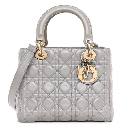 Christian Dior Pearly Lambskin Cannage Medium Lady Dior Grey 1 of 10