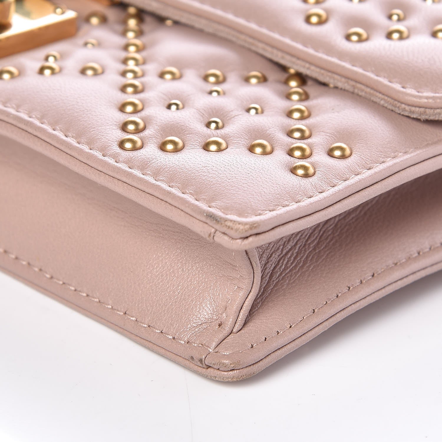 Christian Dior Lambskin Cannage Studded Dioraddict Wallet on Chain Clutch Nude 11 of 13