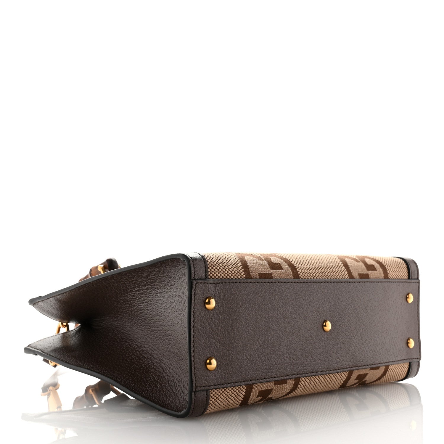 Gucci Monogram Jumbo GG Textured Dollar Calfskin Small Diana Tote Bag Camel Ebony New Acero 4 of 10