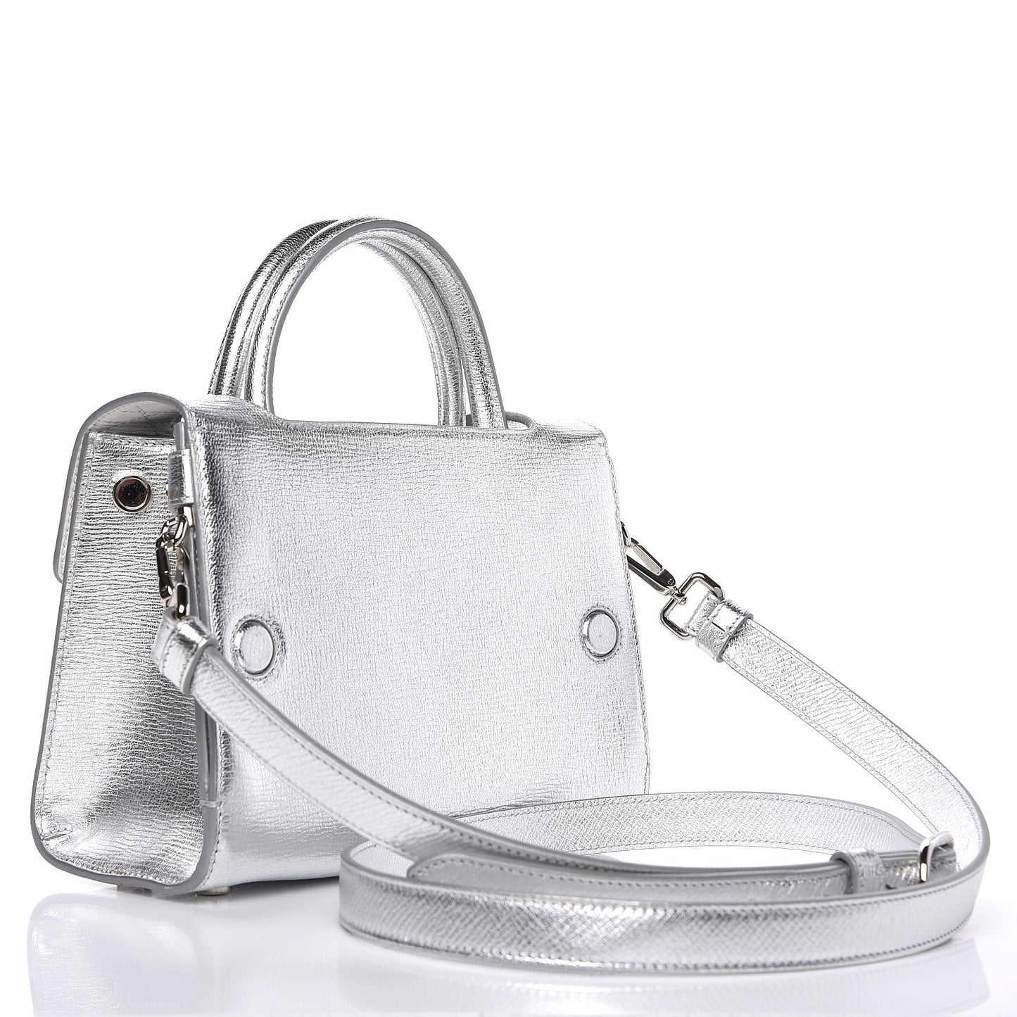 Metallic Grained Calfskin Mini Diorever Flap Silver