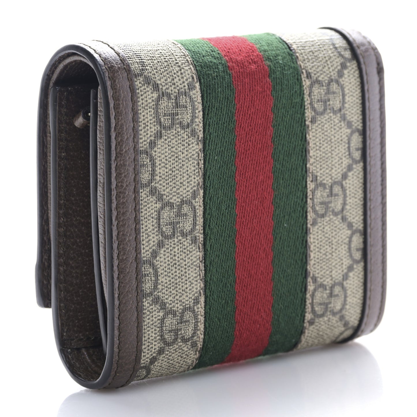 GG Supreme Monogram Textured Calfskin Web Ophidia Card Case Wallet Beige Ebony New Acero