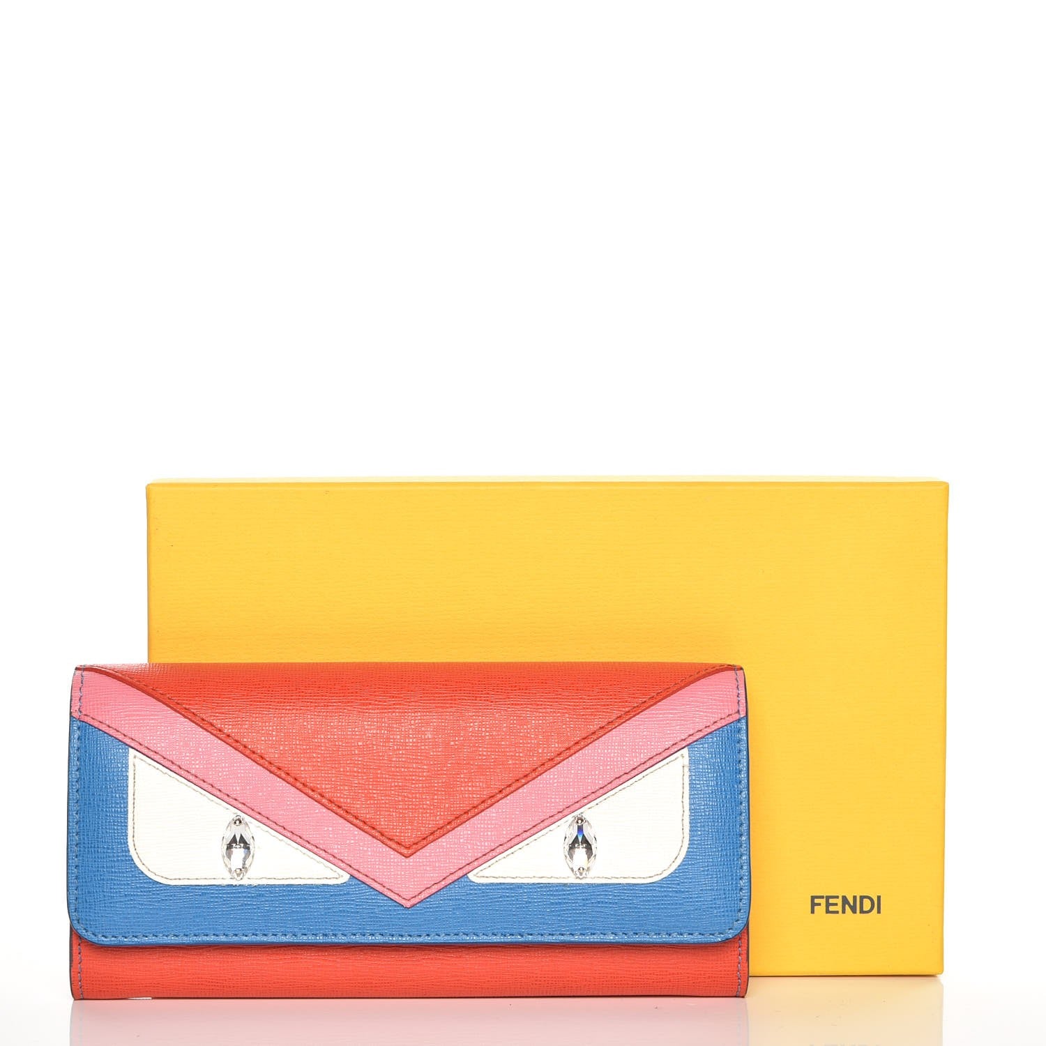 Fendi Vitello Elite Crystal Eye Monster Continental Wallet Royal Blue Papavero Multicolor 10 of 10
