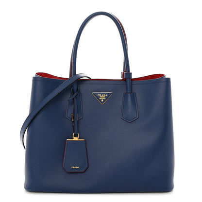 Prada Saffiano Cuir Large Double Bag Bleuette 1 of 31