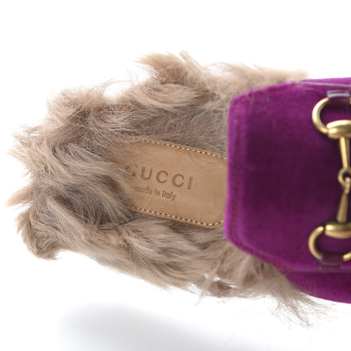Velvet Fur Womens Princetown Slippers 35.5 Fucsia Violet Cyclamen Natural