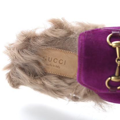 Gucci Velvet Fur Womens Princetown Slippers 35.5 Fucsia Violet Cyclamen Natural 7 of 9