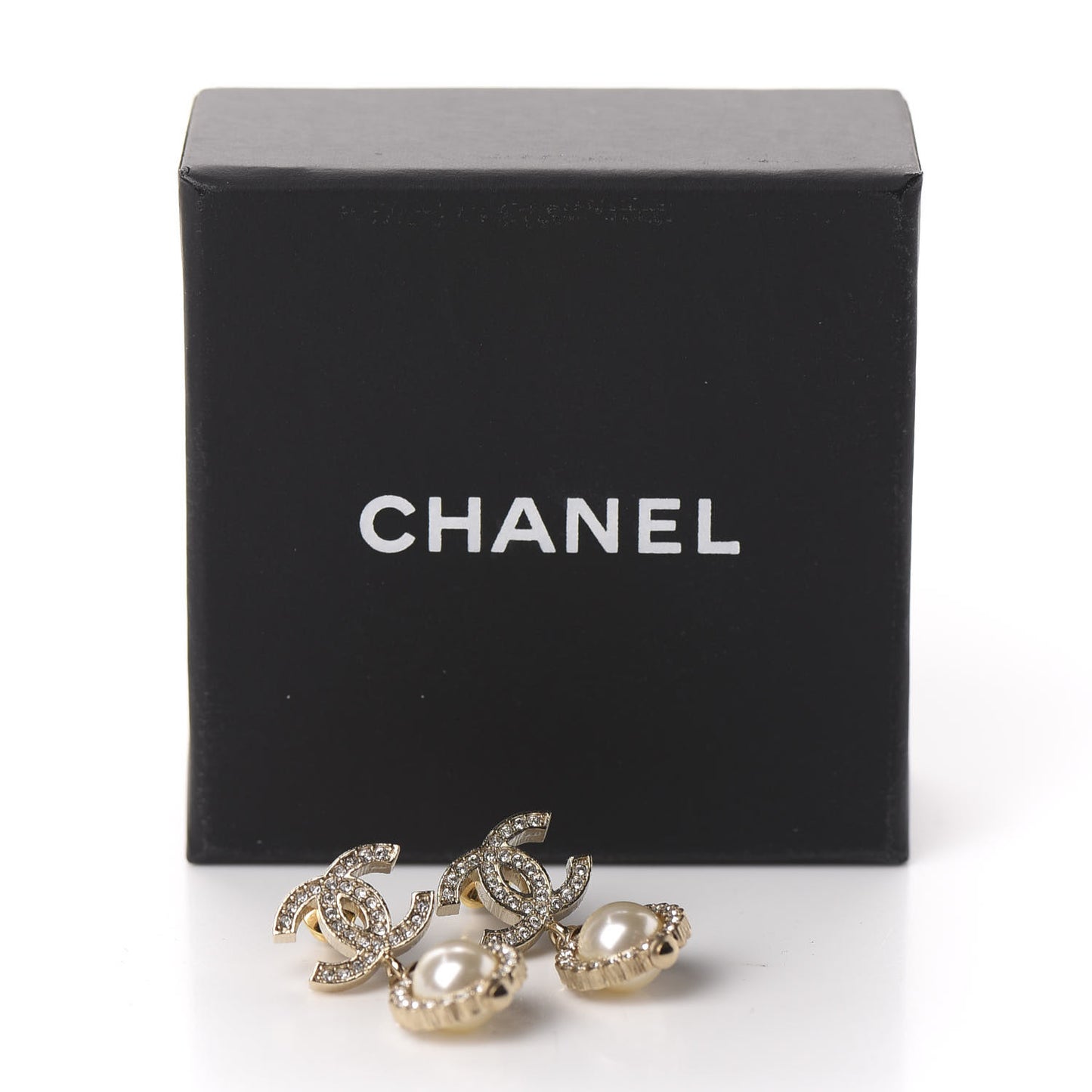Crystal Pearl CC Drop Earrings Gold