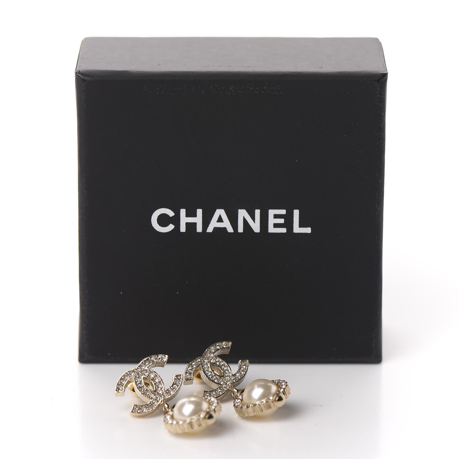 Chanel Crystal Pearl CC Drop Earrings Gold 5 of 5