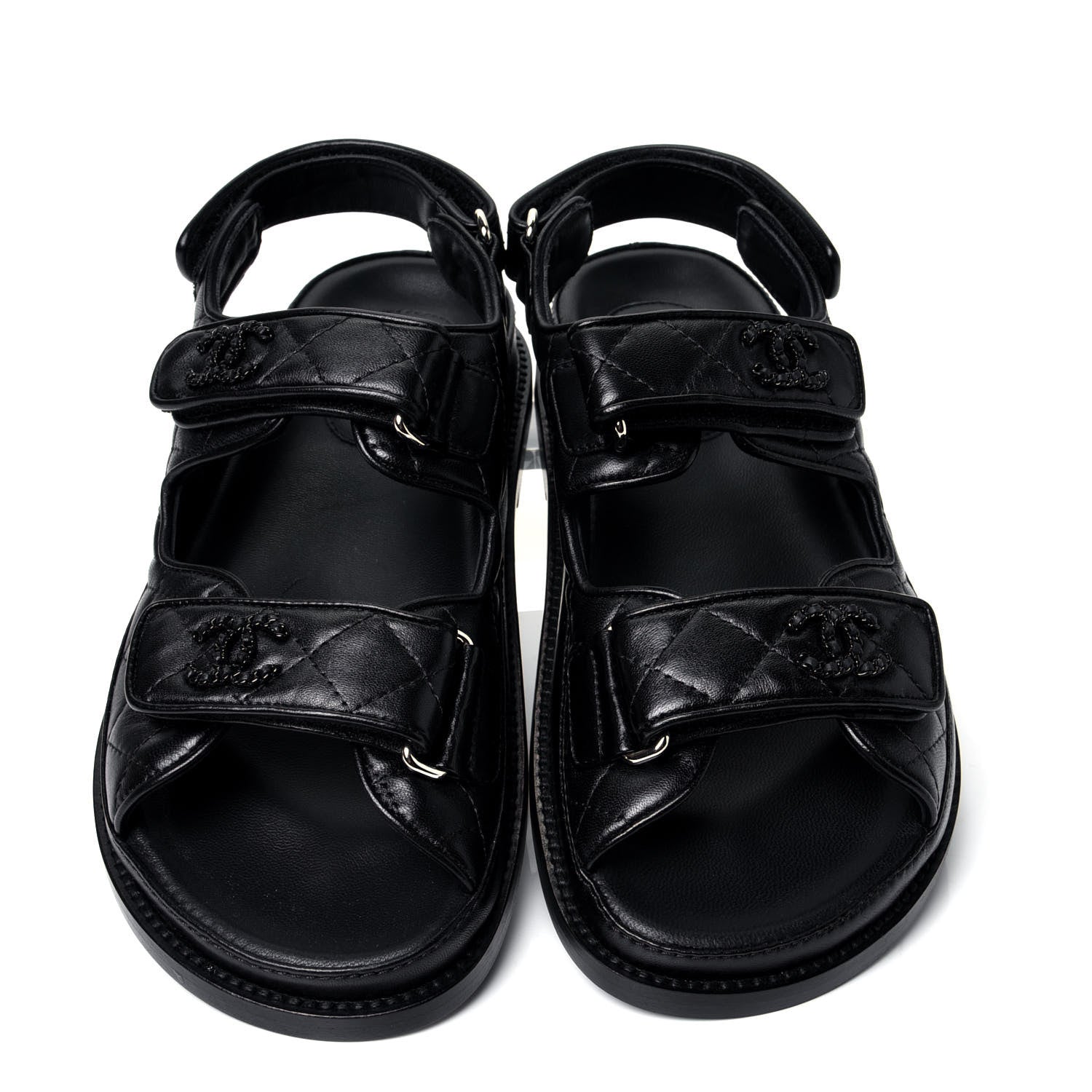 Chanel Lambskin Velcro Dad Sandals 36 Black 5 of 10