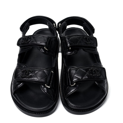 Chanel Lambskin Velcro Dad Sandals 36 Black 5 of 10