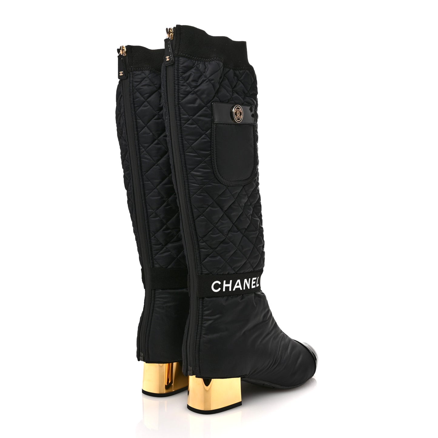Mixed Fibers Lambskin Patent Calfskin Convertible High Boots 41 Black