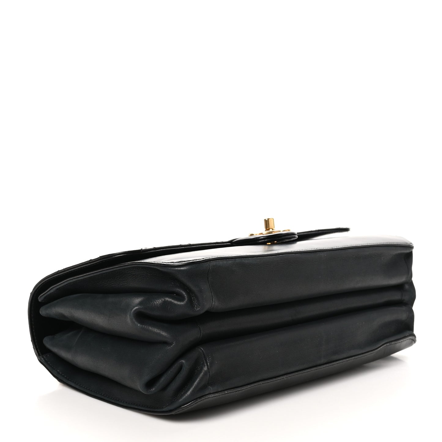 Aged Glazed Calfskin Quilted Straight Lined Flap Black