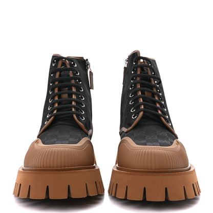Gucci Monogram Miro Soft Calfskin Mens Lace Up Combat Boots 8.5 Black Koi Beige 2 of 9