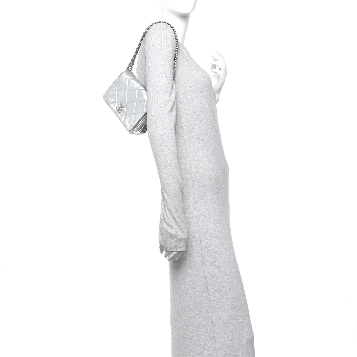 Chanel Metallic Lambskin Quilted Mini Chain Rows Flap Silver