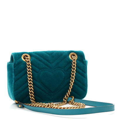 Gucci Velvet Matelasse Mini GG Marmont Shoulder Bag Pavone Cyan 3 of 10