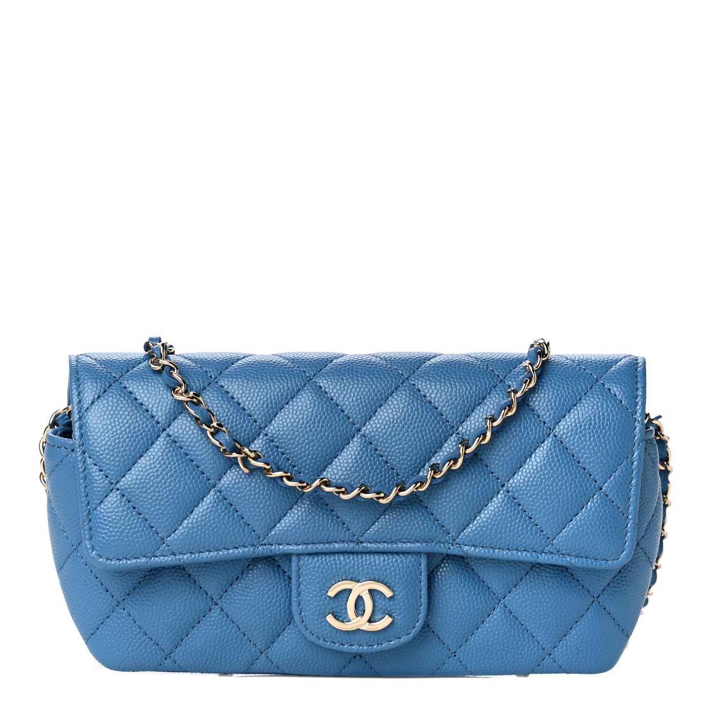 Caviar Quilted Glasses Case With Chain Blue