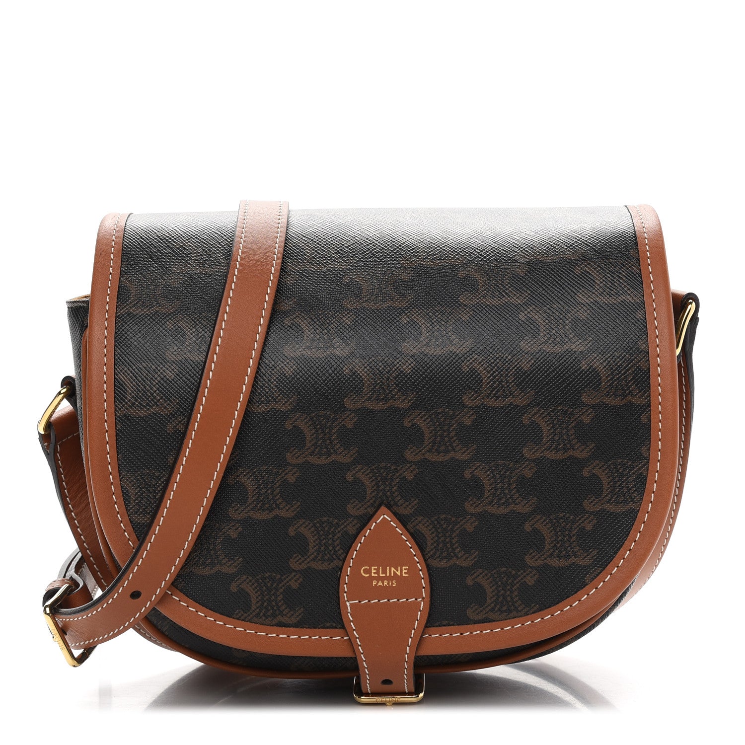 Celine Triomphe Canvas Medium Folco Bag Tan 1 of 10