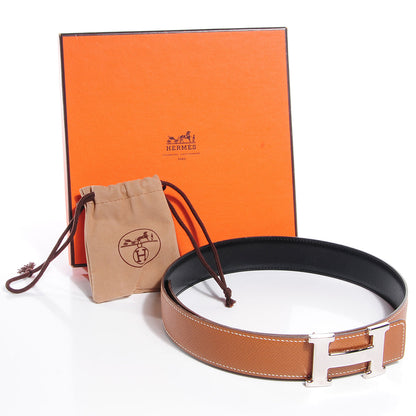 Hermes Box Courchevel Reversible Palladium Silver Constance 32mm H Belt Noir Gold 65 3 of 6