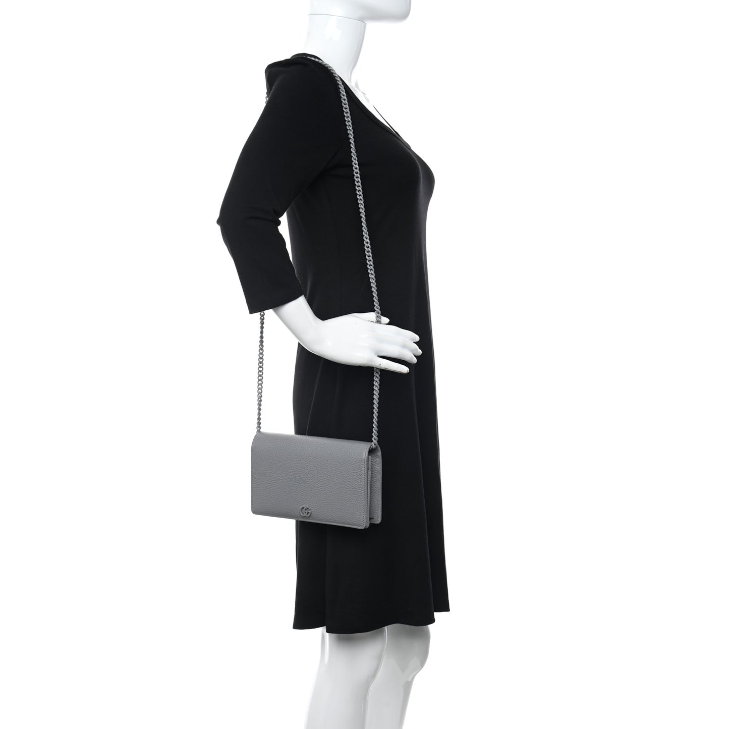 Dollar Calfskin Enamel Monochrome Mini GG Marmont Chain Wallet Deep Grey