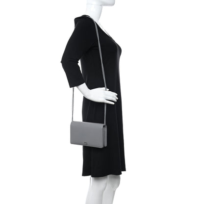 Gucci Dollar Calfskin Enamel Monochrome Mini GG Marmont Chain Wallet Deep Grey 2 of 12