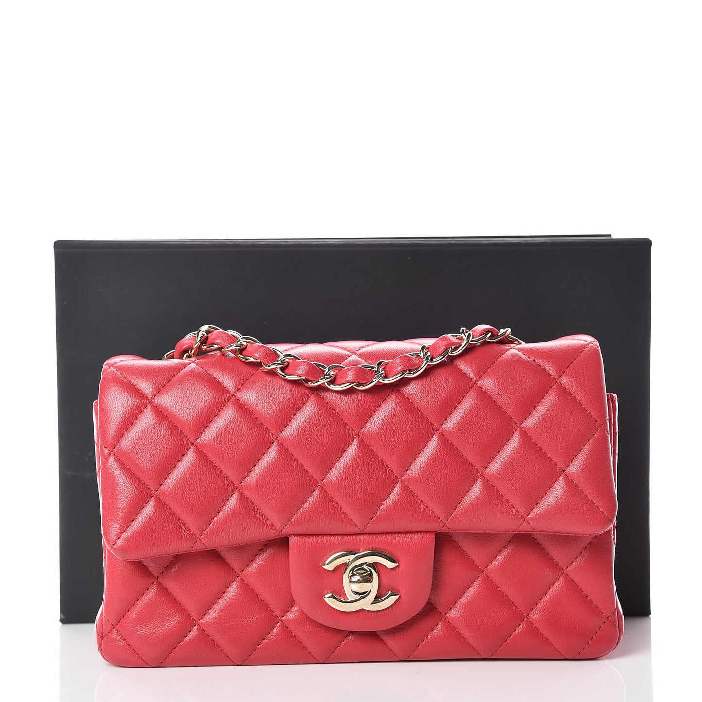 Lambskin Quilted Mini Rectangular Flap Fuchsia