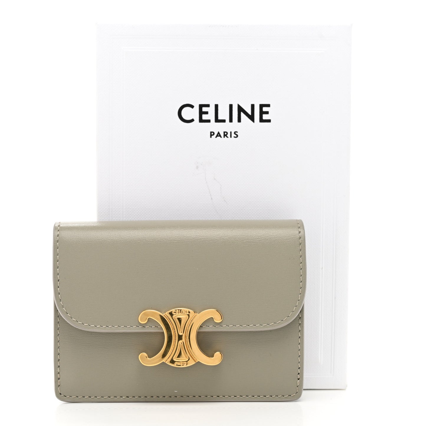 Shiny Calfskin Triomphe Flap Card Holder Green Clay