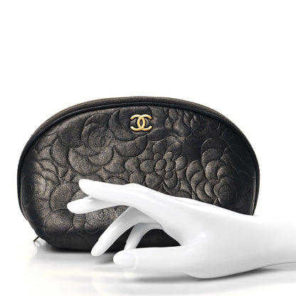 Chanel Goatskin Camellia Embossed Cosmetic Case Grey 2 of 9