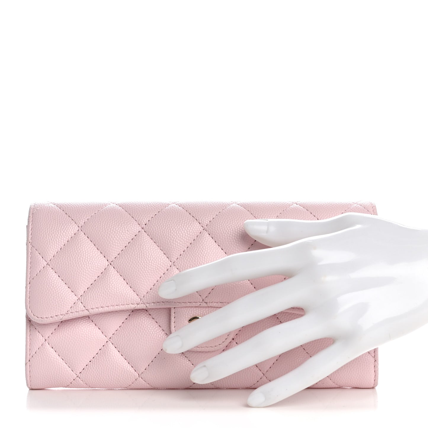 Caviar Quilted Large Gusset Flap Wallet Light Pink