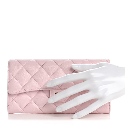Chanel Caviar Quilted Large Gusset Flap Wallet Light Pink 2 of 8