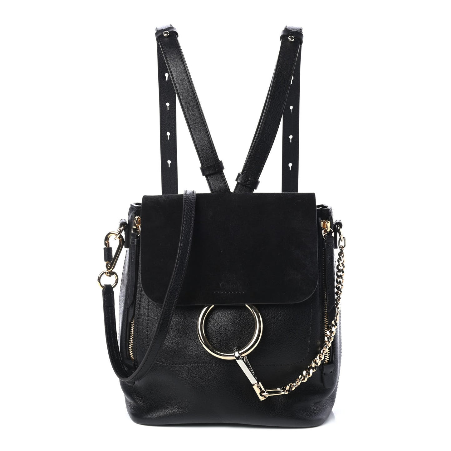 Suede Calfskin Small Faye Backpack Black