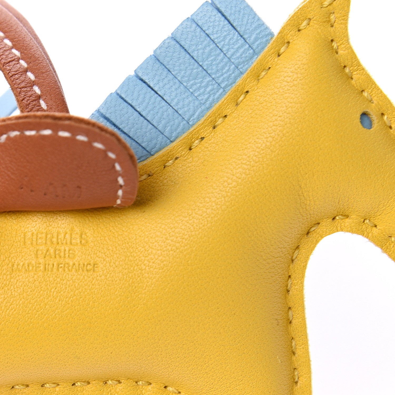 Hermes Milo Lambskin Grigri Rodeo Horse Bag Charm PM Jaune de Naples Celeste Gold 3 of 5