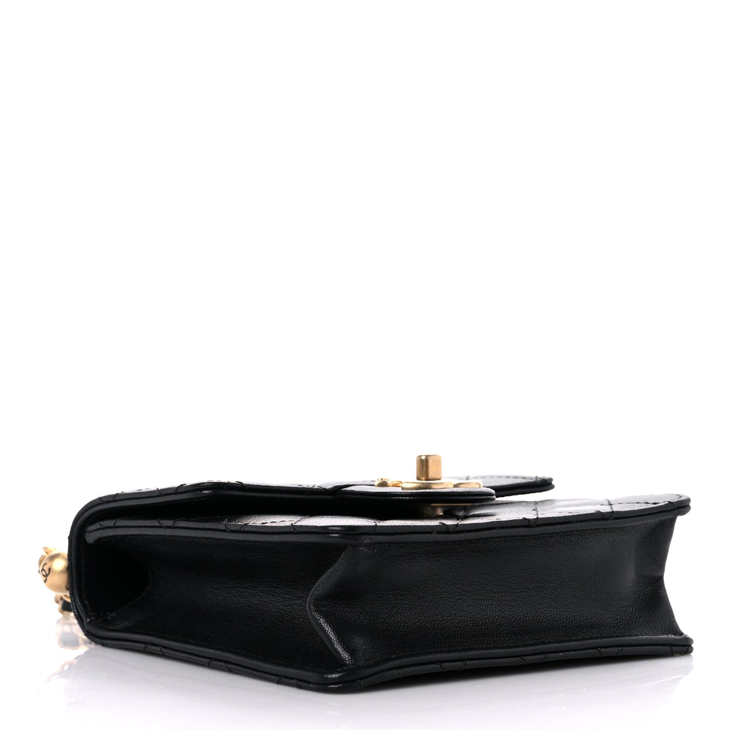 Goatskin Quilted Chic Pearls Flap Black