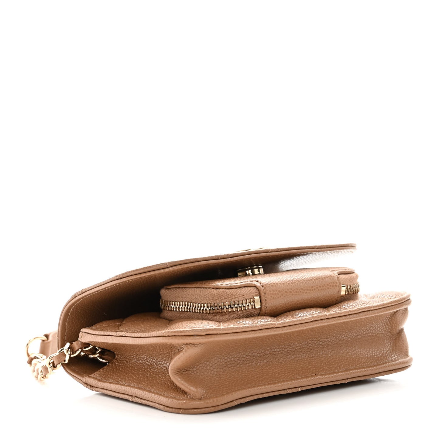 Caviar Quilted Business Affinity Clutch With Chain Flap Dark Beige
