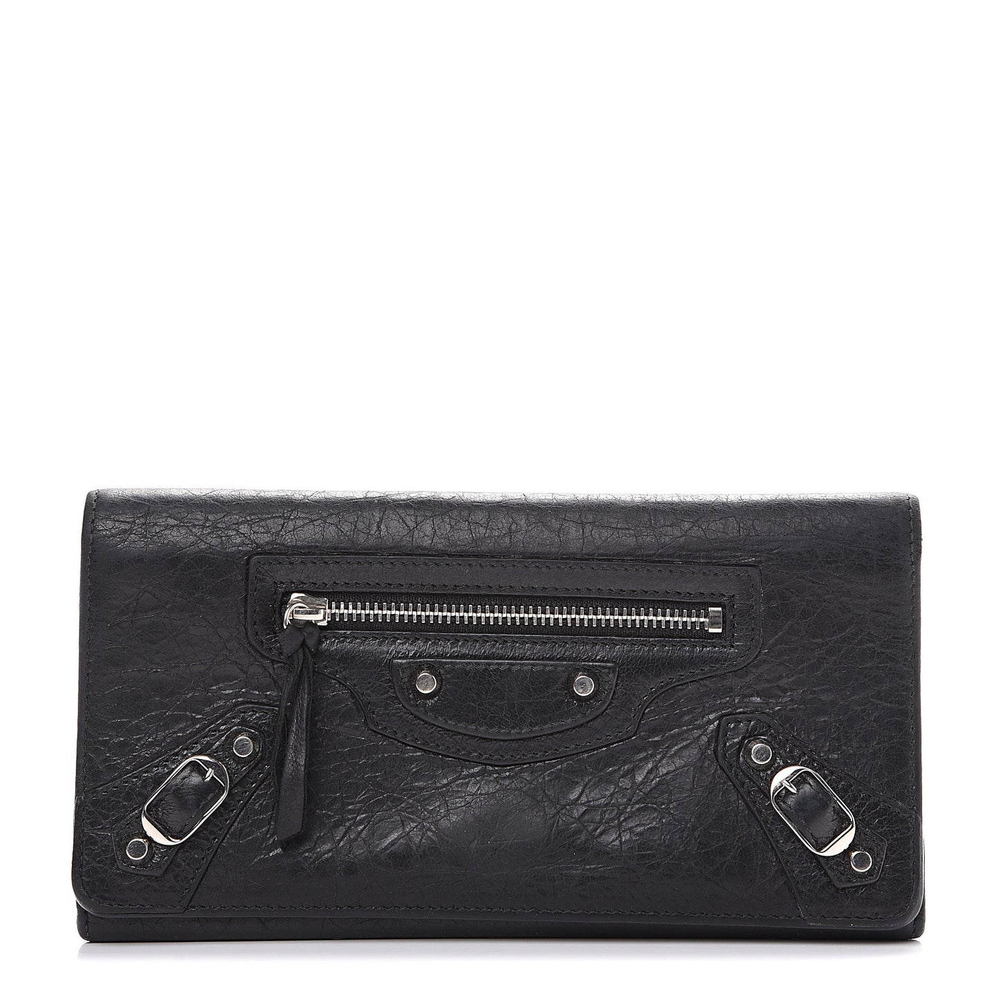 Agneau Classic Silver Hardware Money Wallet Black