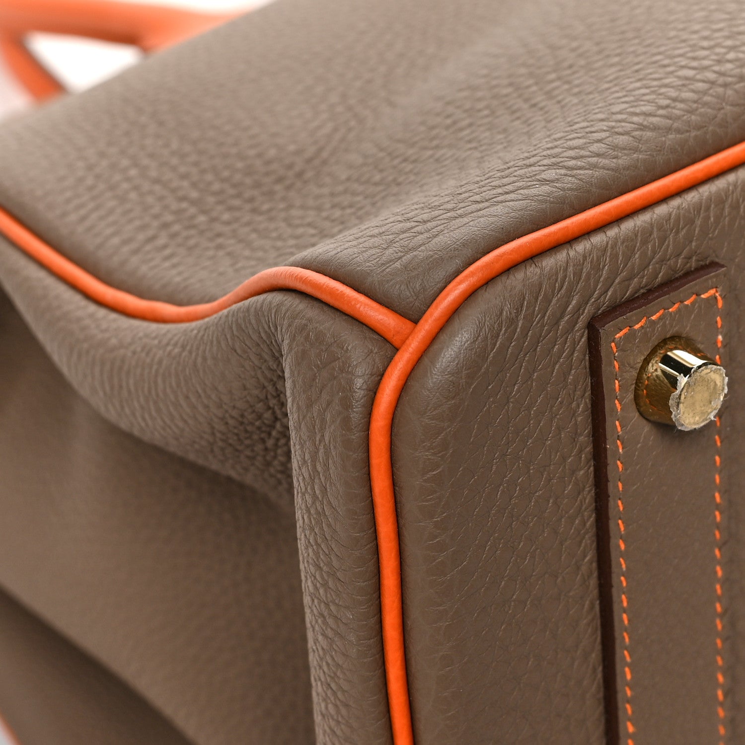 Hermes Togo Bi Color Horseshoe Birkin 40 Etoupe Orange 10 of 11