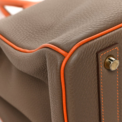 Hermes Togo Bi Color Horseshoe Birkin 40 Etoupe Orange 10 of 11