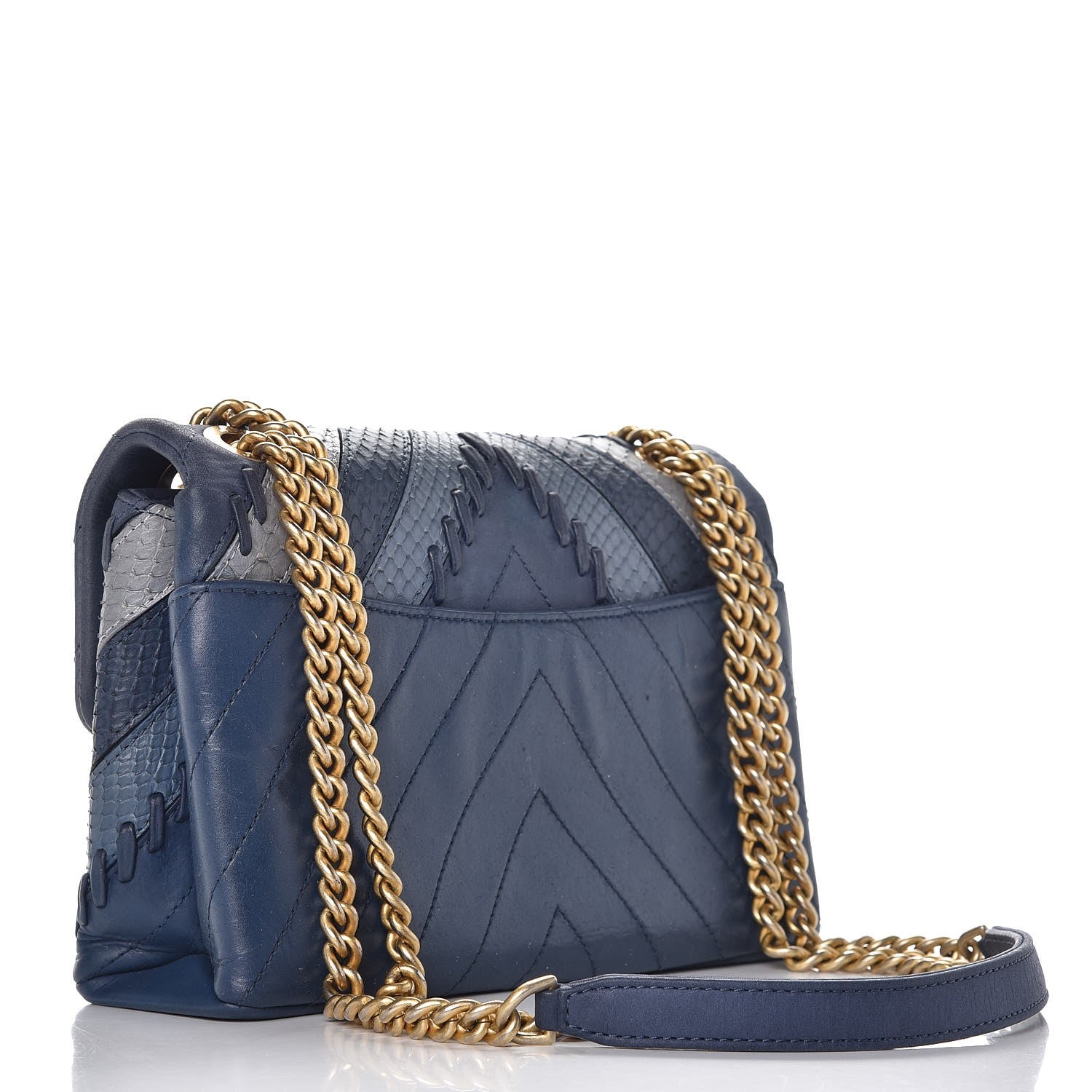 Chanel Iridescent Calfskin Python Patchwork Chevron Small Flap Black 3 of 8